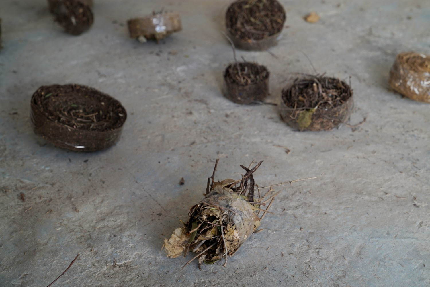 Nest (research material) | Tape and earth, twigs, leaves and pebbles | 2019 | © Ismaïl Bahri, Courtesy of the artist