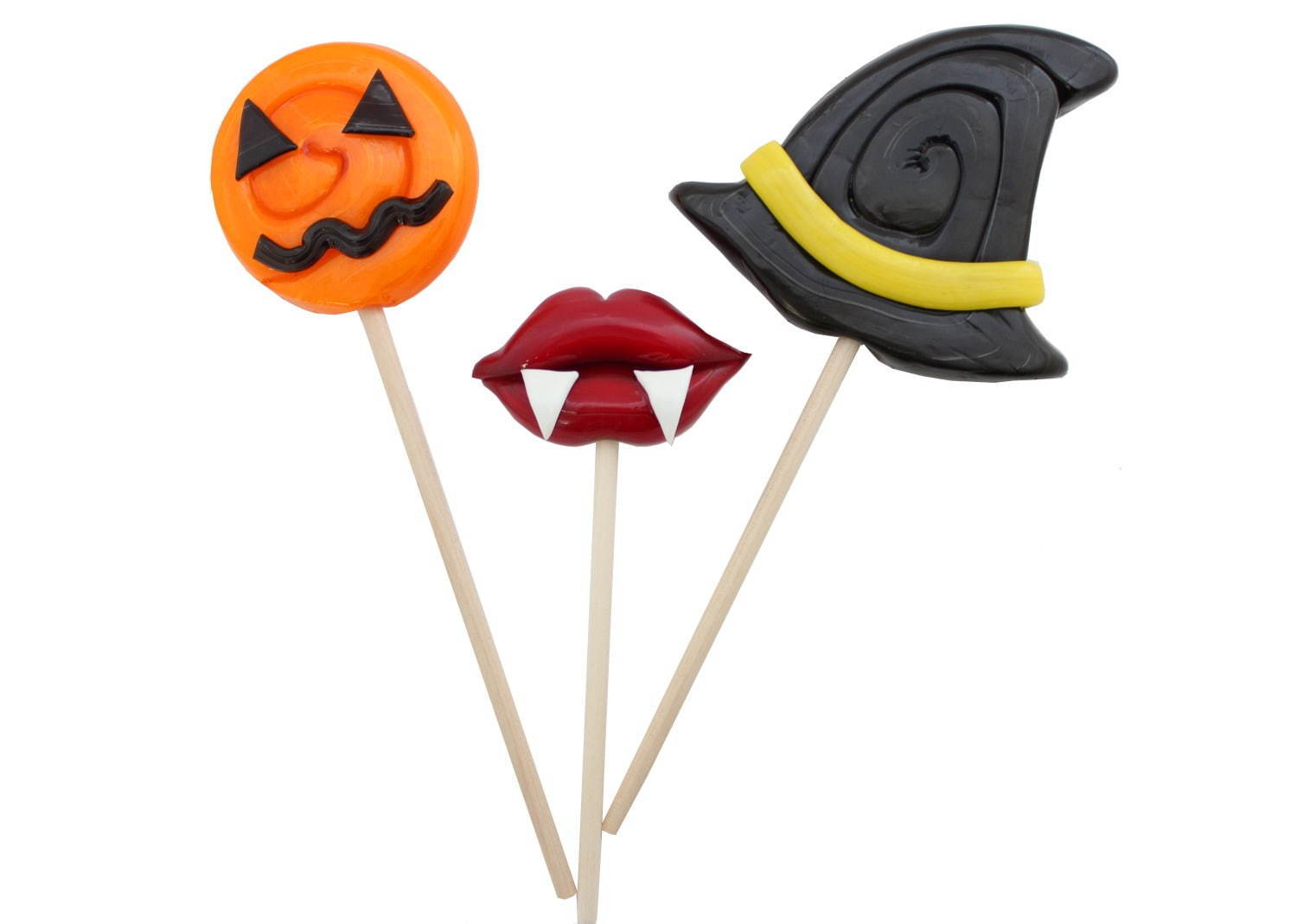 ハロウィンロリポップキャンディ
ジャックオランタン 800円、牙 800円、魔女帽子 1,200円