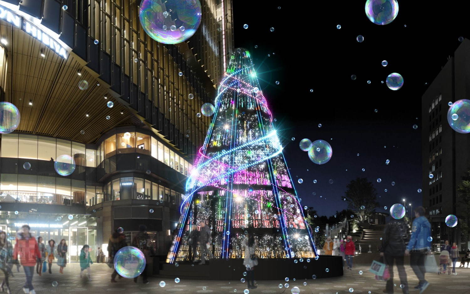 東京ミッドタウン日比谷のイルミネーション 宇宙 着想のクリスマスツリー 季節で変わるライトアップ ファッションプレス