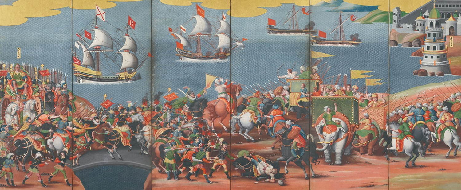 重要文化財「レパント戦闘図・世界地図屏風(右隻)」(江戸時代、17世紀 香雪美術館蔵)
