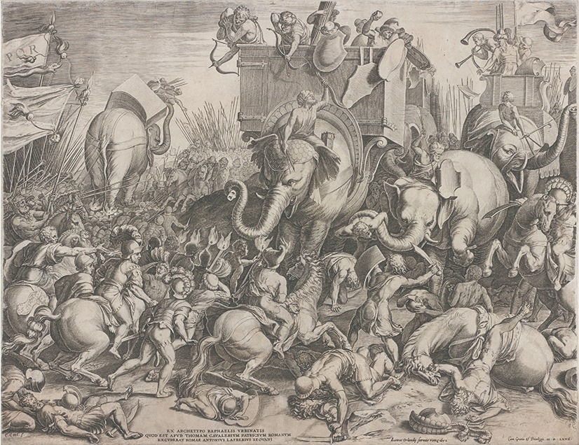 コルト彫版、ジウリオ・ロマーノ原画、ラファエッロ原作「ザマの戦い」(1602年、ローマ刊 香雪美術館)
