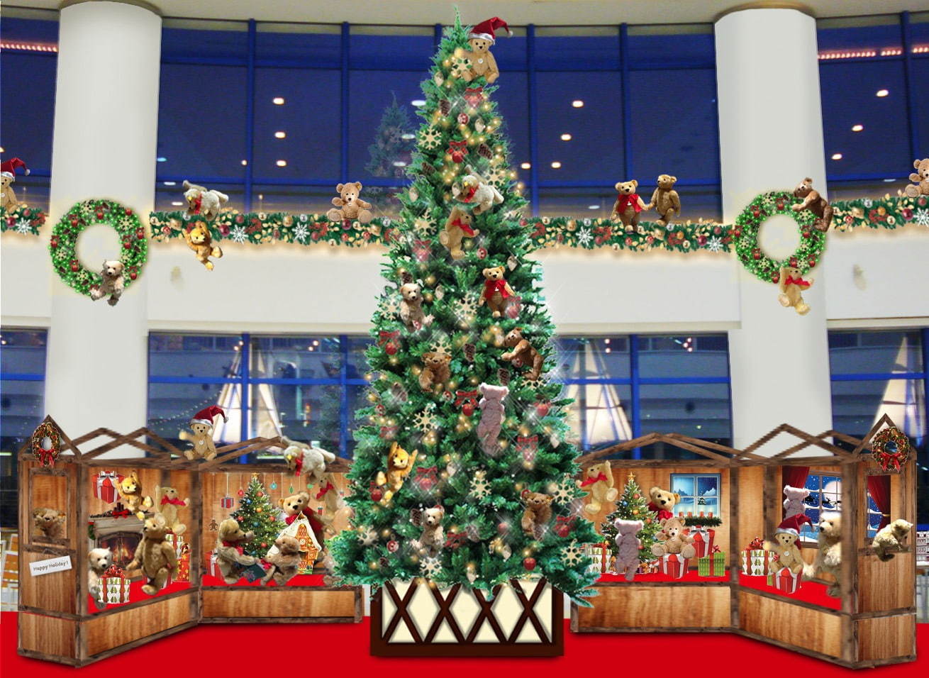 アクアシティお台場、シュタイフのテディベア約100体を飾ったツリー＆クリスマスマーケットも｜写真1
