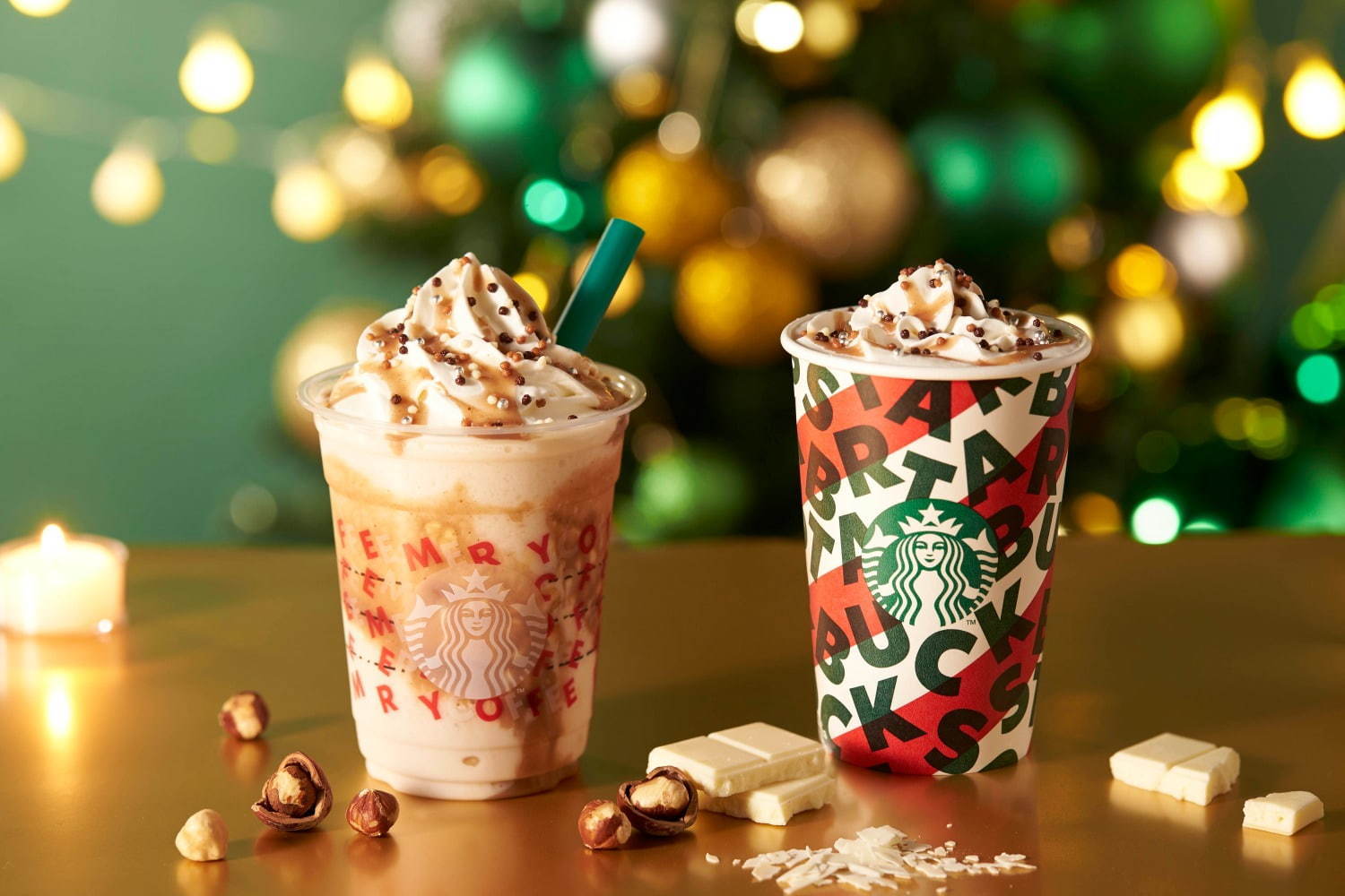 スターバックス ナッティ ホワイト チョコレート フラペチーノ クリスマスイルミネーションをイメージ ファッションプレス