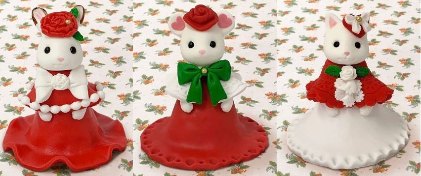 シルバニアファミリー クリスマ限定3dケーキが自由が丘で 真っ赤なドレスを纏うウサギやリスなど ファッションプレス