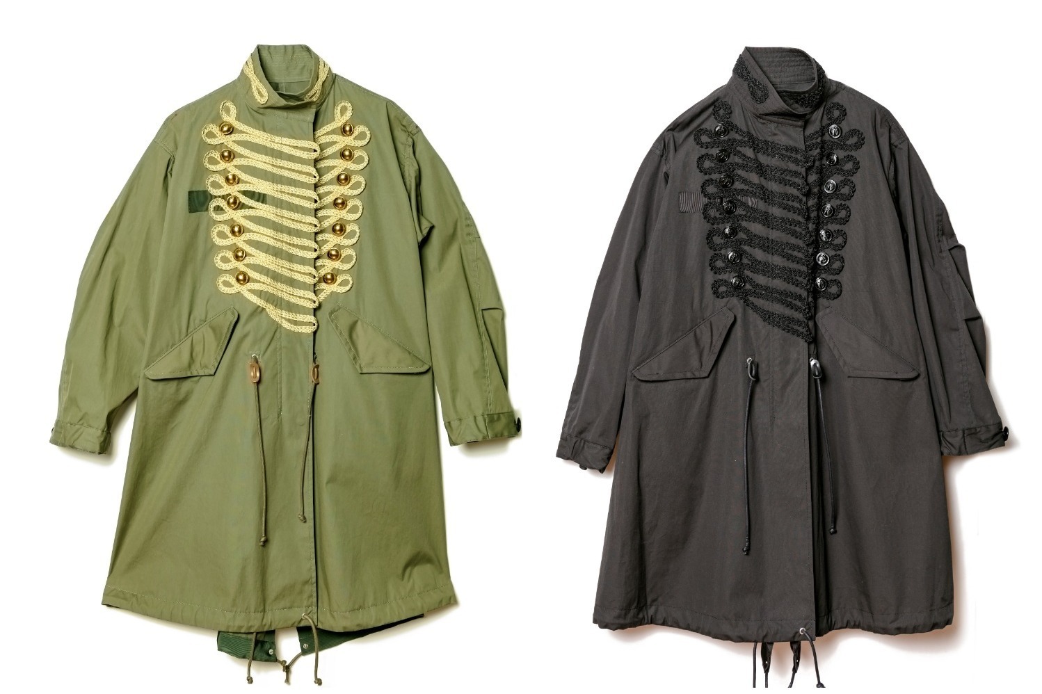 sacai ドーバー限定のモッズコート、ナポレオンジャケットの装飾を加え 