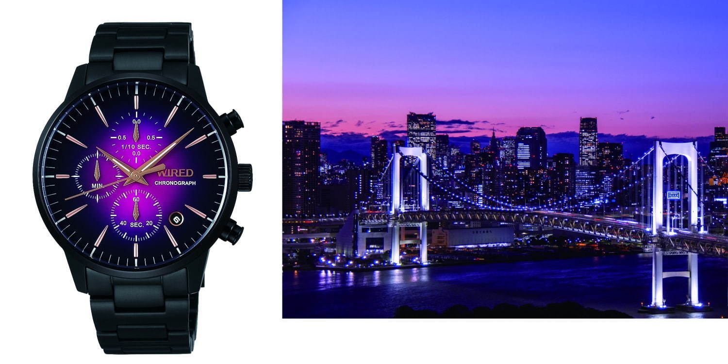 セイコー ワイアード“東京の夜景”イメージの腕時計、ネオン煌めくビル街＆夕焼け着想のグラデカラー｜写真2
