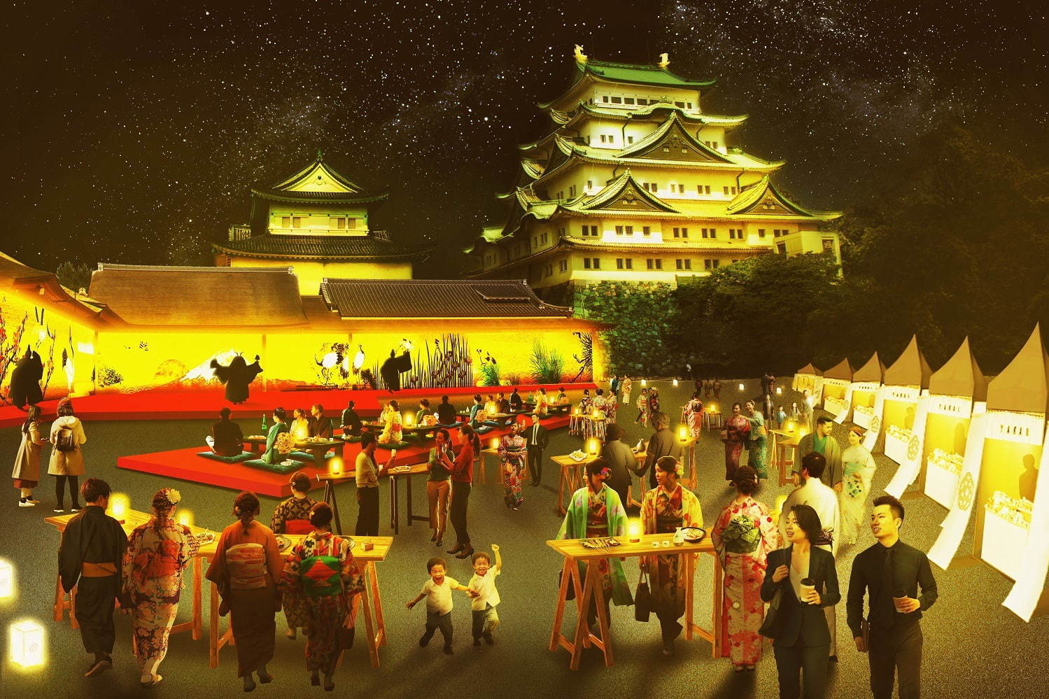 光の演出と美食のイベント「名古屋城夜会 by 1→10」巨大歴史絵巻のプロジェクションマッピング｜写真2