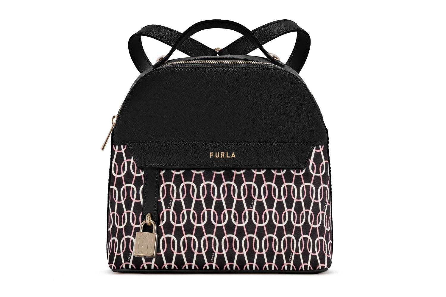 FURLA チェーンバック　総柄　モノクロ