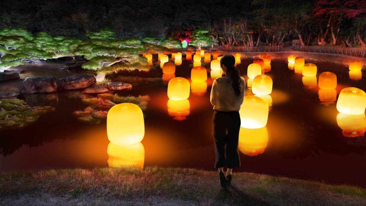 香川で「チームラボ 栗林公園 光の祭」自然の美しさを活かしたアート、呼応する光と音の空間｜写真1