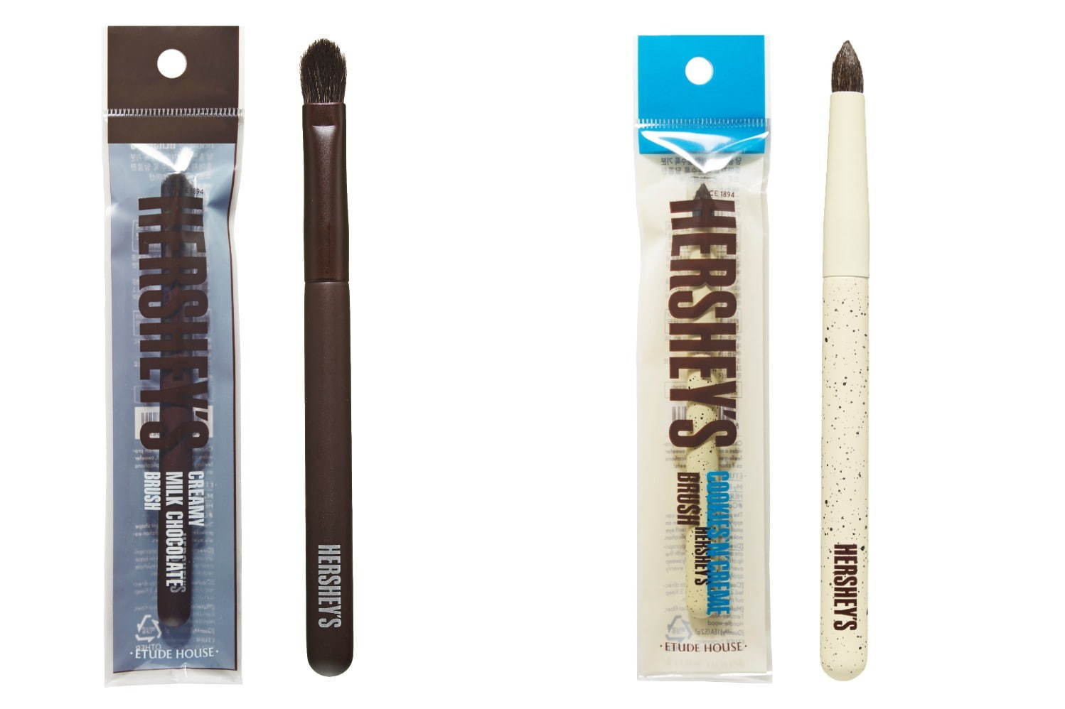 左から)ハーシー アイシャドウブラシ オリジナル 750円+税<限定品>、ハーシー アイシャドウブラシ クッキーアンドクリーム 750円+税<限定品>