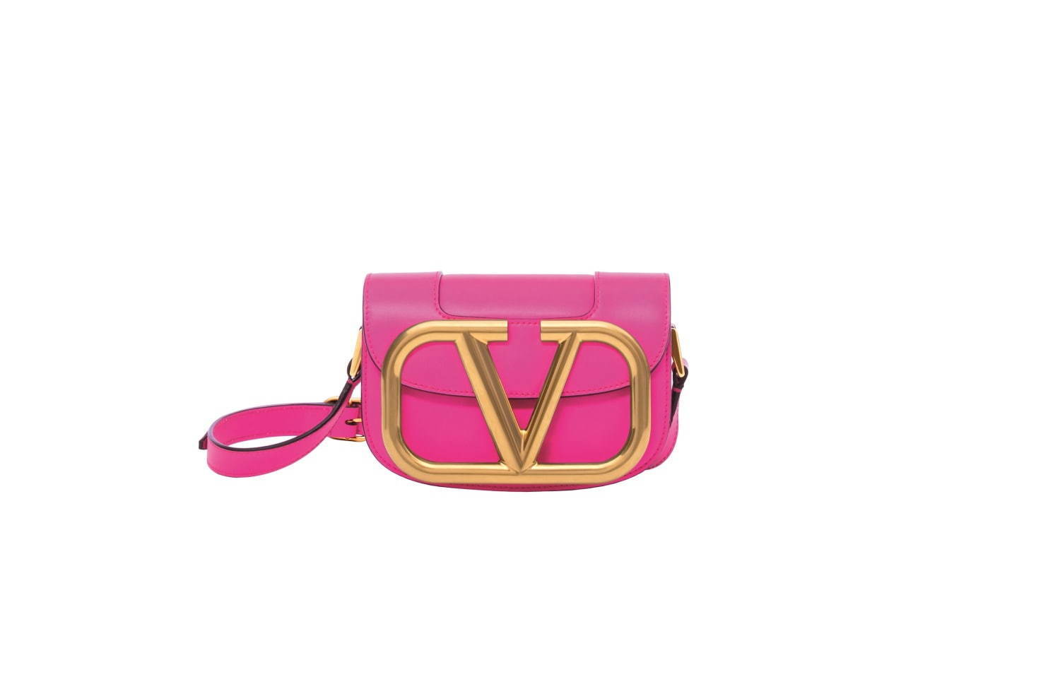 ヴァレンティノ ガラヴァーニ、ヴィヴィッドピンク×ゴールドロゴのミニバッグ