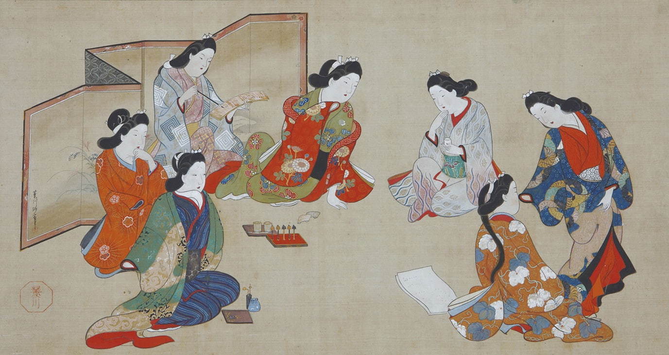 伝菱川師宣《美人聞香図》江戸時代 17世紀、香文化資料室 松栄堂 松寿文庫