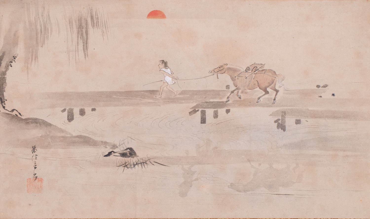 英一蝶「朝暾曳馬図」江戸時代(17世紀)、静嘉堂文庫美術館蔵【全期間展示】