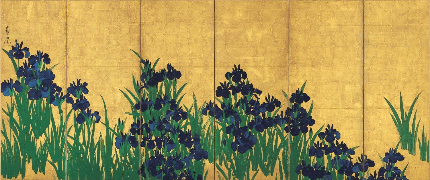 国宝 燕子花図屏風(左隻) 尾形光琳筆 6曲1双 紙本金地着色 日本・江戸時代 18世紀 根津美術館蔵