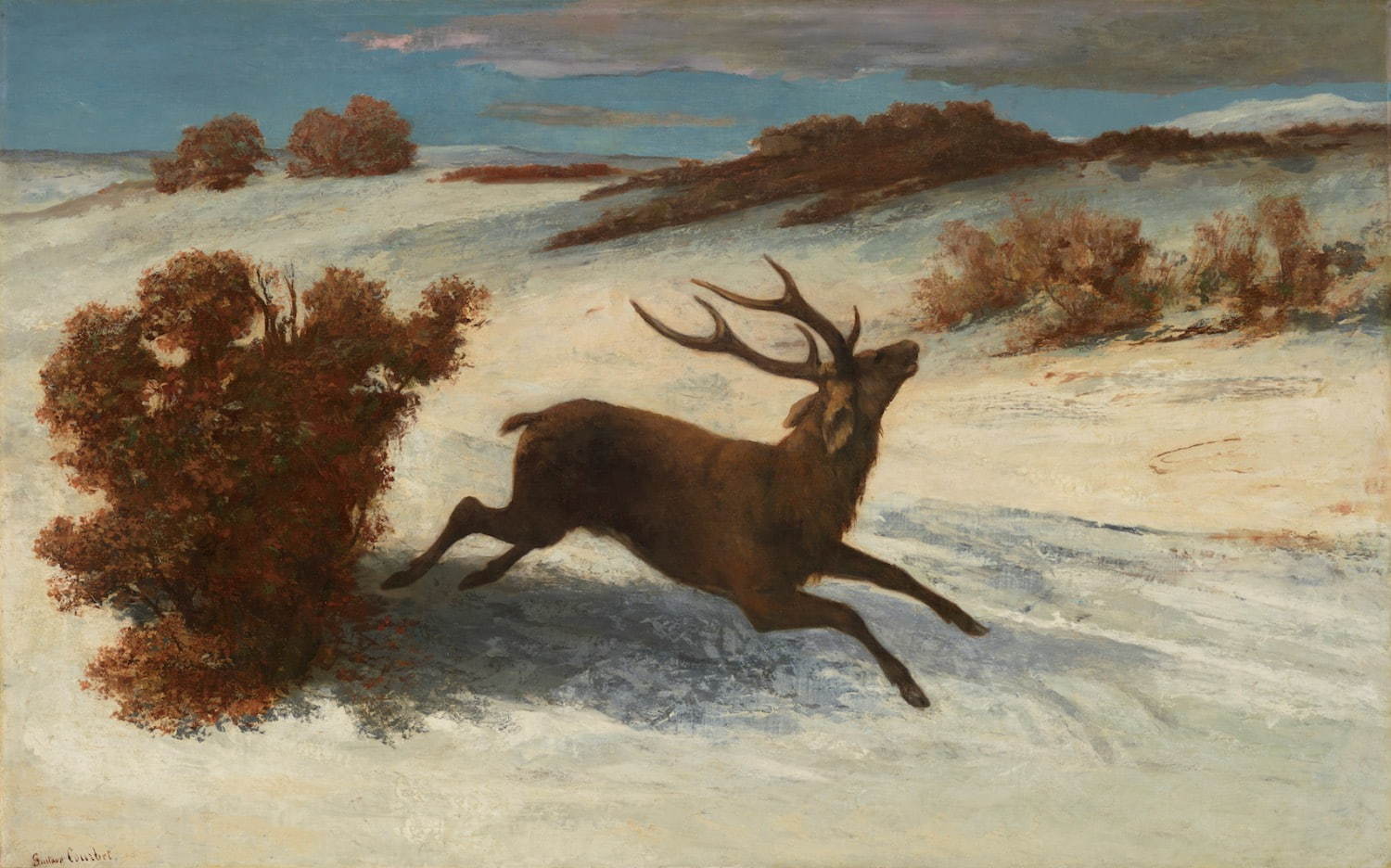ギュスターヴ・クールベ《雪の中を駆ける鹿》1856-57年頃 石橋財団 アーティゾン美術館