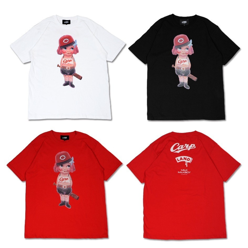 広島カープ×ランド バイ ミルクボーイ“カープ女子”グラフィックのTシャツ＆真っ赤なくまバッグ｜写真9