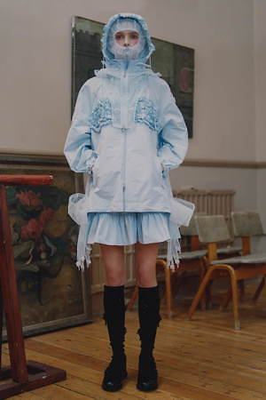 MONCLER SIMONE ROCHA パール　ロゴ　フリルスカート　ブルー MONCLER SIMONE ROCHA パールロゴフリルスカートブルー