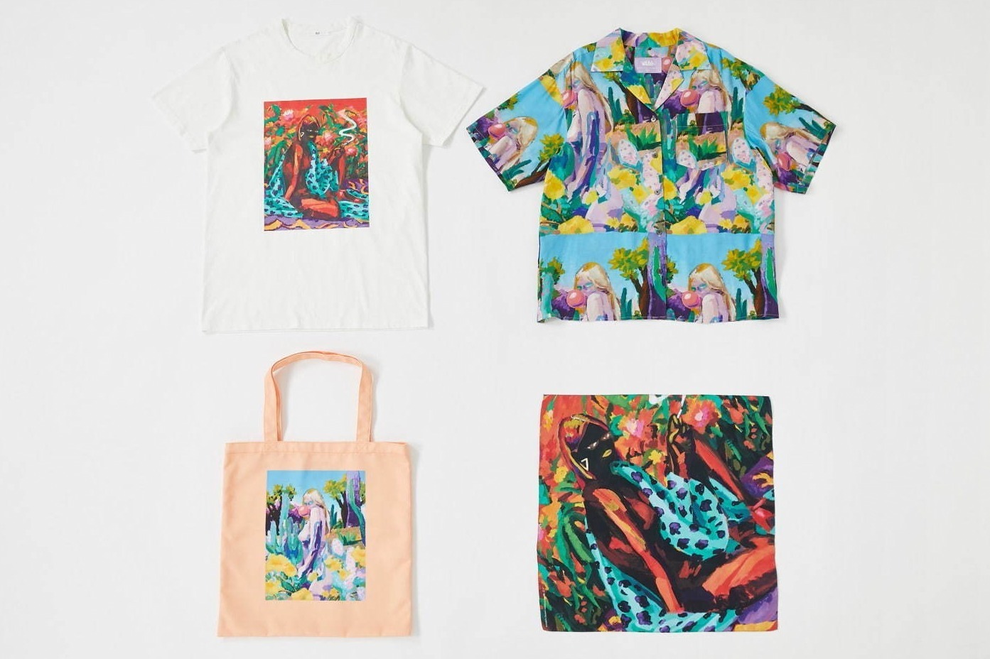 シルクスカーフ｜SLY×小澤雅志のアートプリントウェア、カラフルなグラフィック総柄シャツやオーバーサイズT