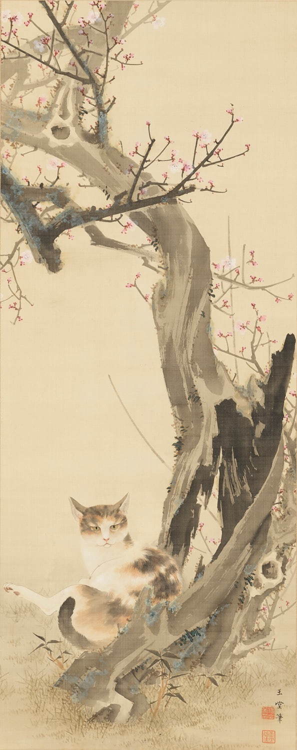 川合玉堂「紅梅猫児」福田美術館蔵