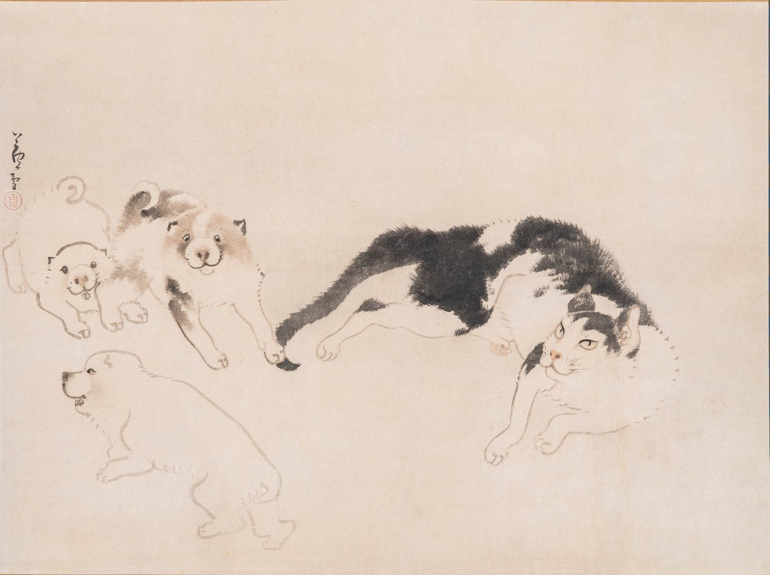 長沢芦雪「猫と仔犬図」福田美術館蔵