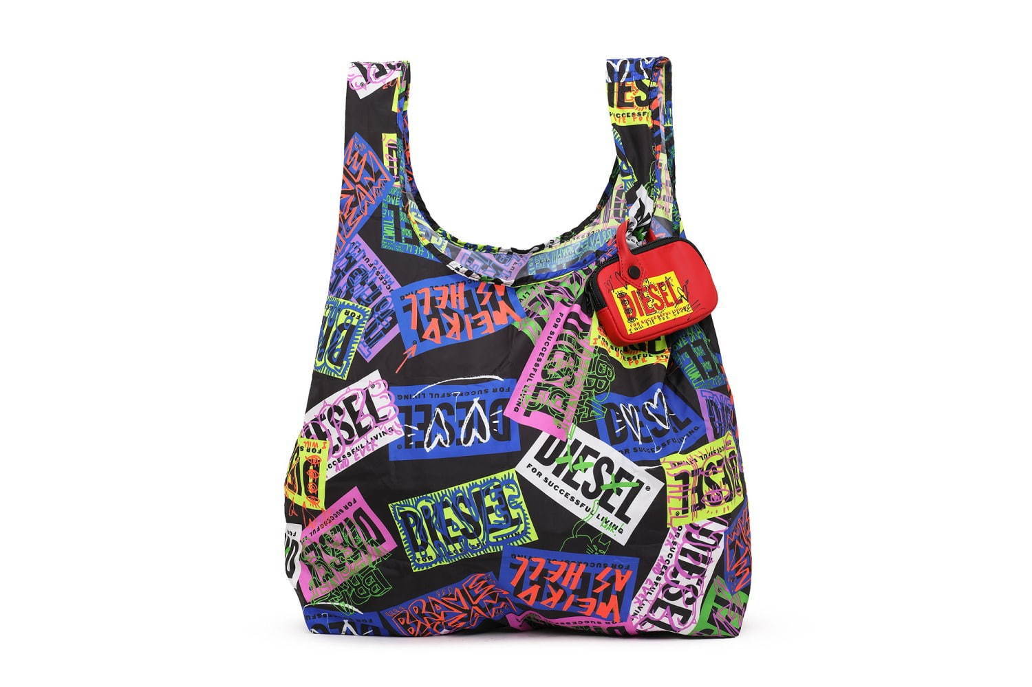 〈ディーゼル〉“ネオンカラー”ロゴのグラフィックショッピングバッグ