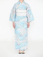 ドゥーブルメゾンの和洋折衷ゆかた、扇子が舞うチェック柄や箔加工の糸巻雲モチーフ｜写真6