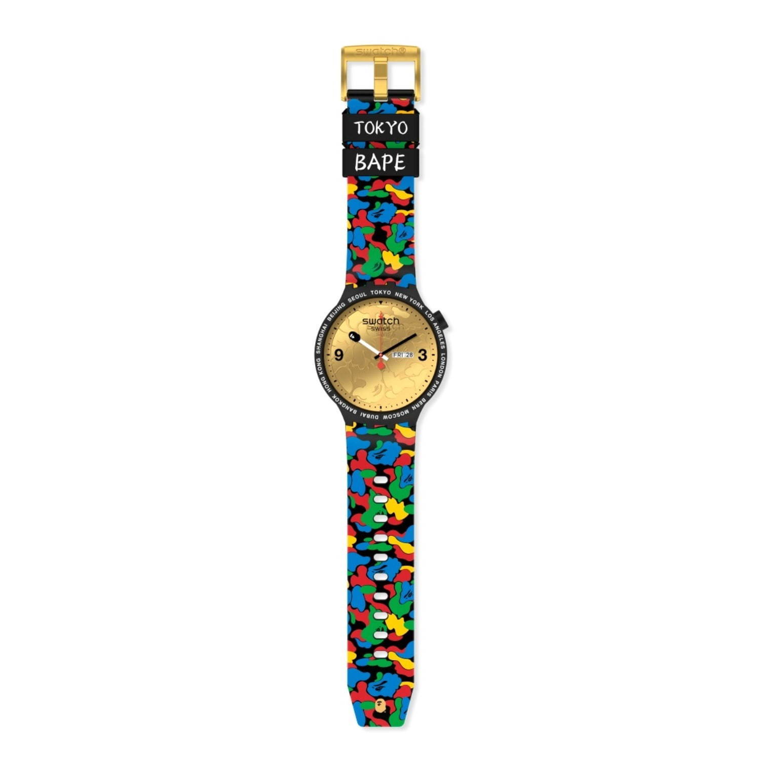 スウォッチ×ベイプのコラボ腕時計、金・銀・銅の文字盤＆カモ柄ベルト｜写真7