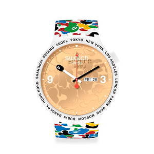 スウォッチ×ベイプのコラボ腕時計、金・銀・銅の文字盤&カモ柄ベルト|写真6