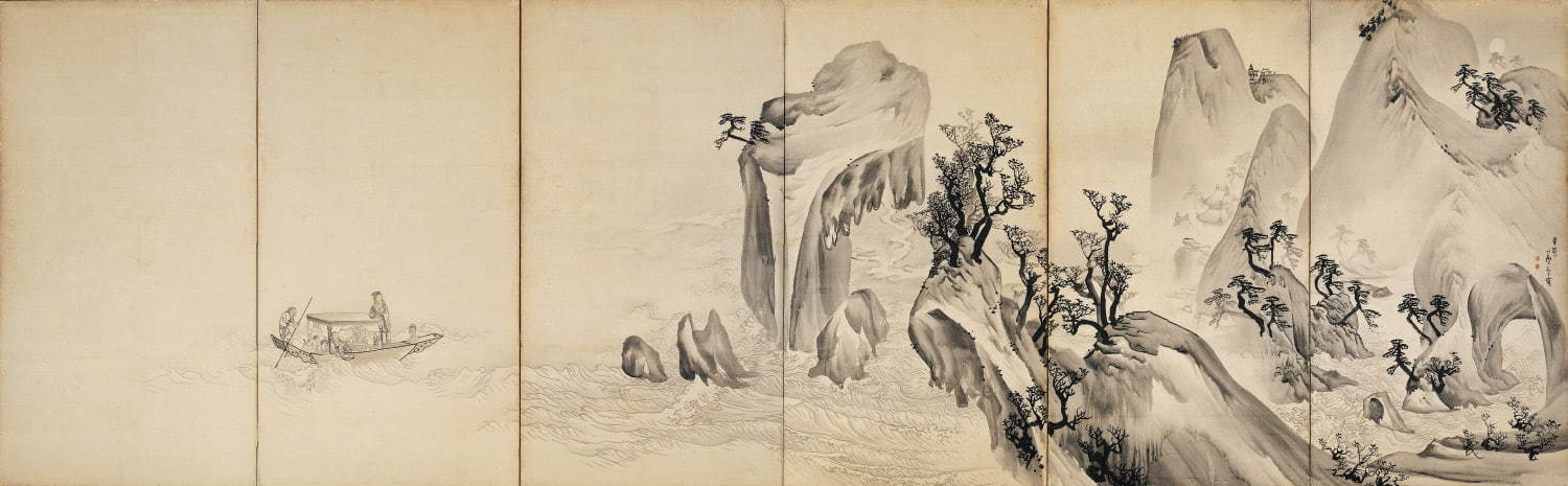 重要美術品 赤壁図屏風 (右隻) 長沢芦雪筆 日本・江戸時代 18世紀 根津美術館蔵