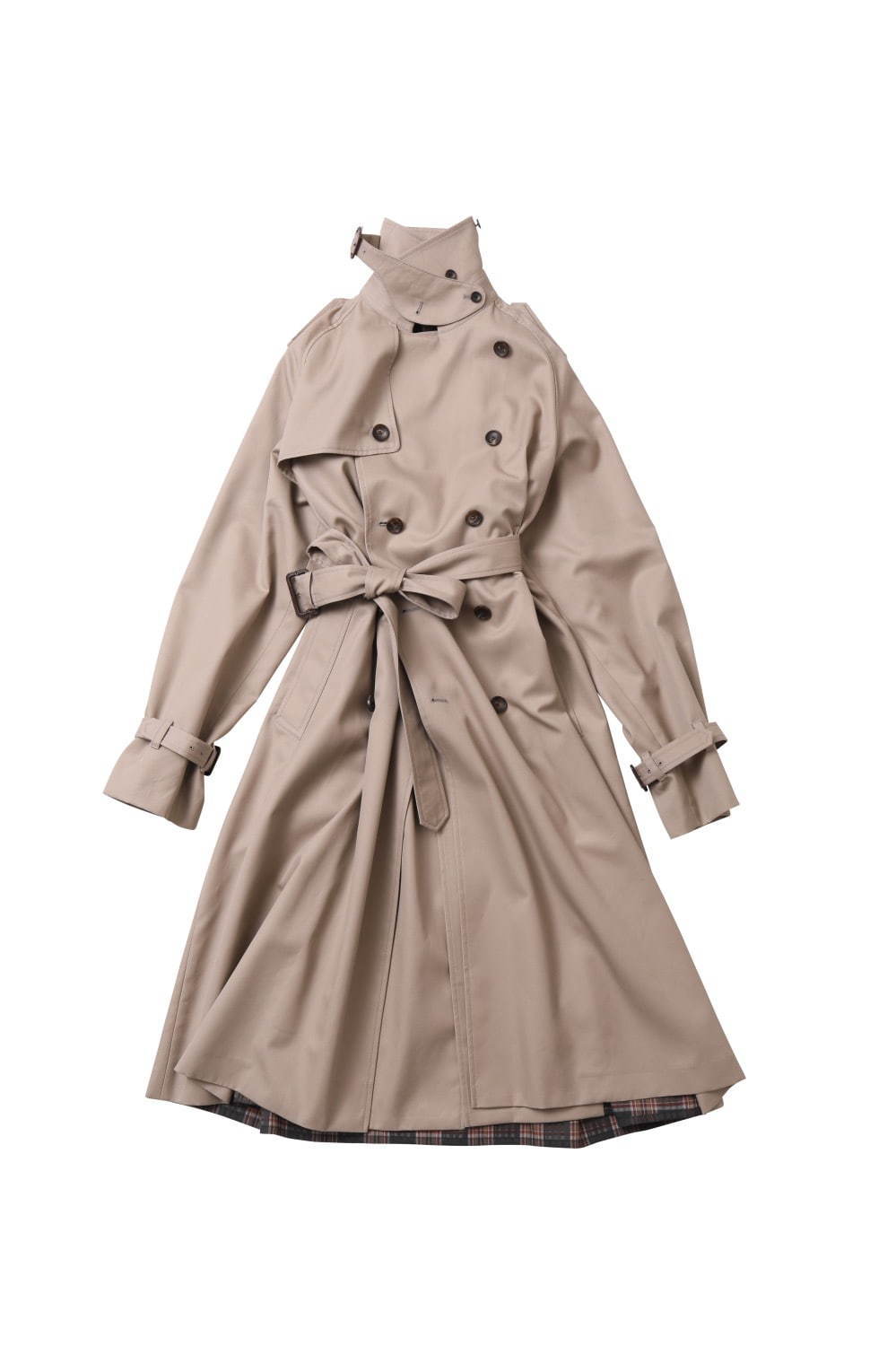 ビューティフルピープルの3wayトレンチコート チェックワンピースのレイヤード風デザイン ファッションプレス