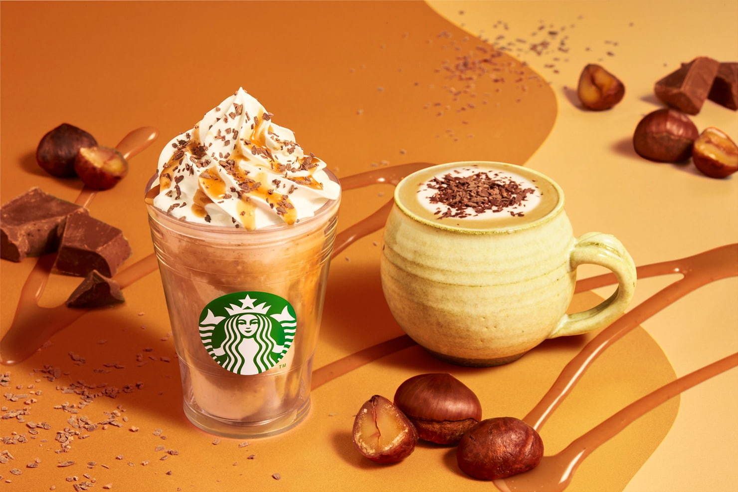 スタバの新作「チョコレート マロン フラペチーノ＆ラテ」栗の素材感を楽しむ秋の限定ドリンク