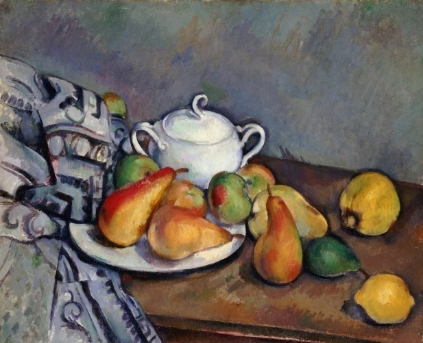 ポール・セザンヌ《砂糖壺、梨とテーブルクロス》 1893-1894年 ポーラ美術館