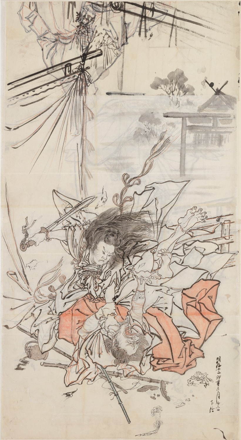 河鍋暁斎《日本武尊の熊襲退治 下絵》1879年 河鍋暁斎記念美術館蔵