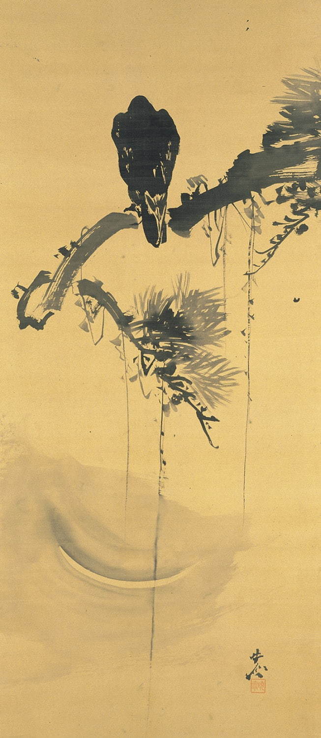 河鍋暁斎《松上一烏之図》1885年6月27日 河鍋暁斎記念美術館蔵