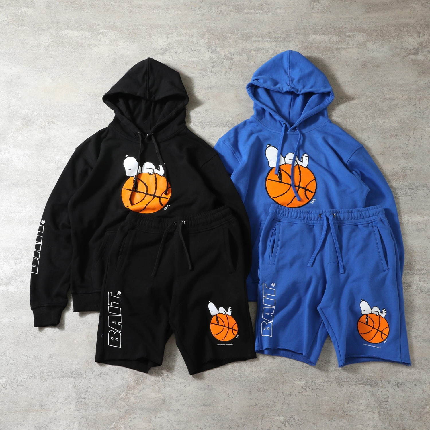 SNOOPY SLEEPER BALLER HOODIE 各14,500円＋税
SNOOPY SLEEPER BALLER SHORTS 各6,500円＋税