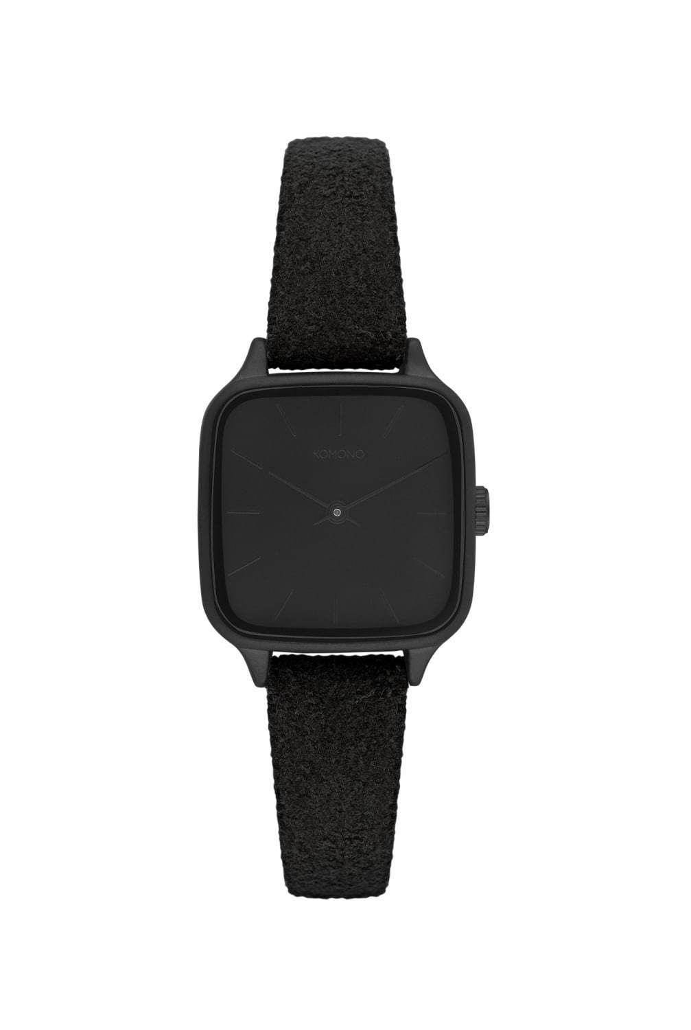 〈コモノ〉真っ黒デザイン＆スエードベルトの腕時計