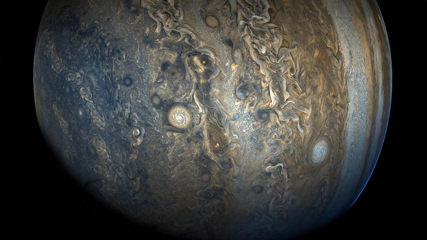 木星の南半球の嵐と雲
木星探査機ジュノーによる観測
NASA/JPL-Caltech/SwRI/MSSS
