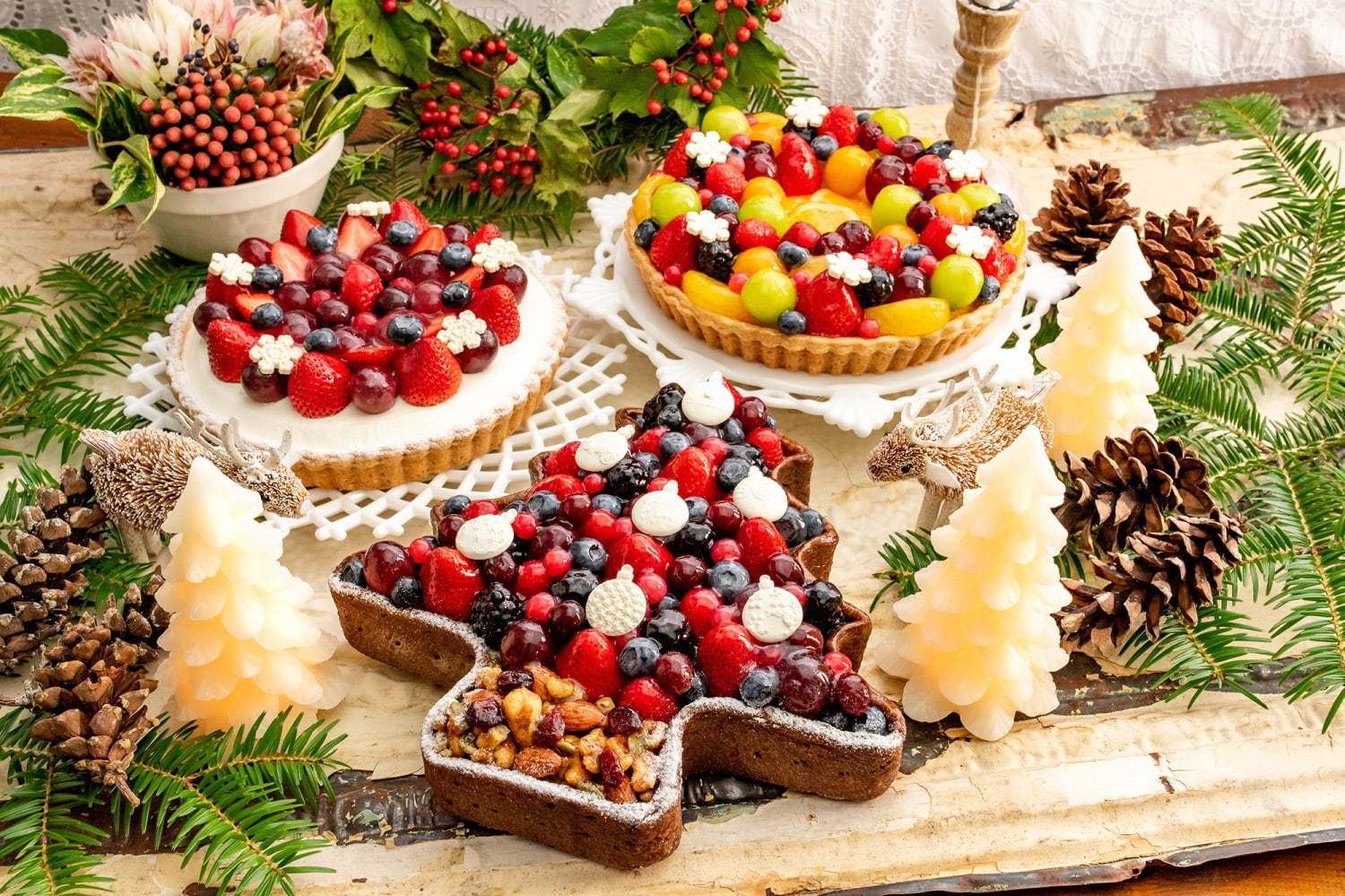 キル フェ ボンのクリスマスケーキ2020、“ツリー＆リース”をかたどった鮮やかフルーツのタルト｜写真1