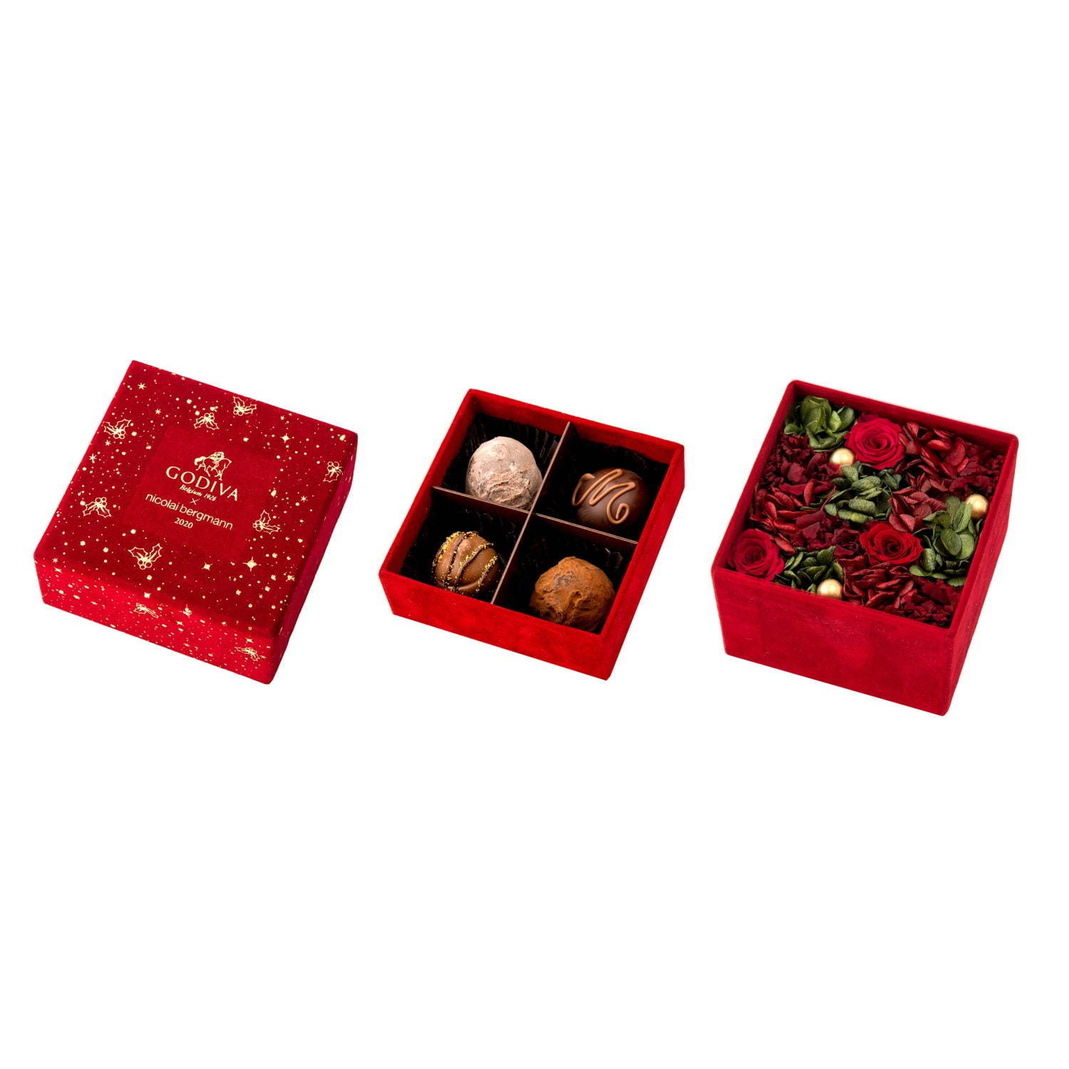 ニコライ バーグマン×ゴディバのクリスマス限定ボックス、4粒のトリュフとプリザーブドフラワーのセット｜写真12
