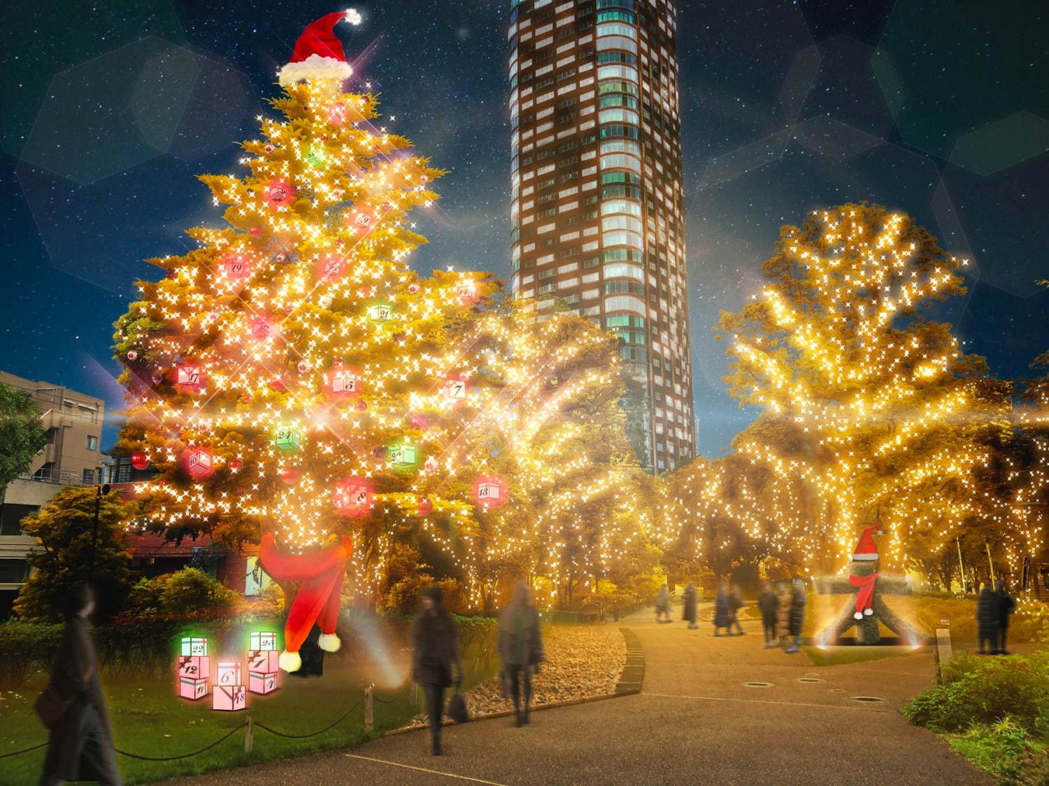 東京ミッドタウン ゴールド に輝くイルミネーション ギフト が実るクリスマスツリーも ファッションプレス