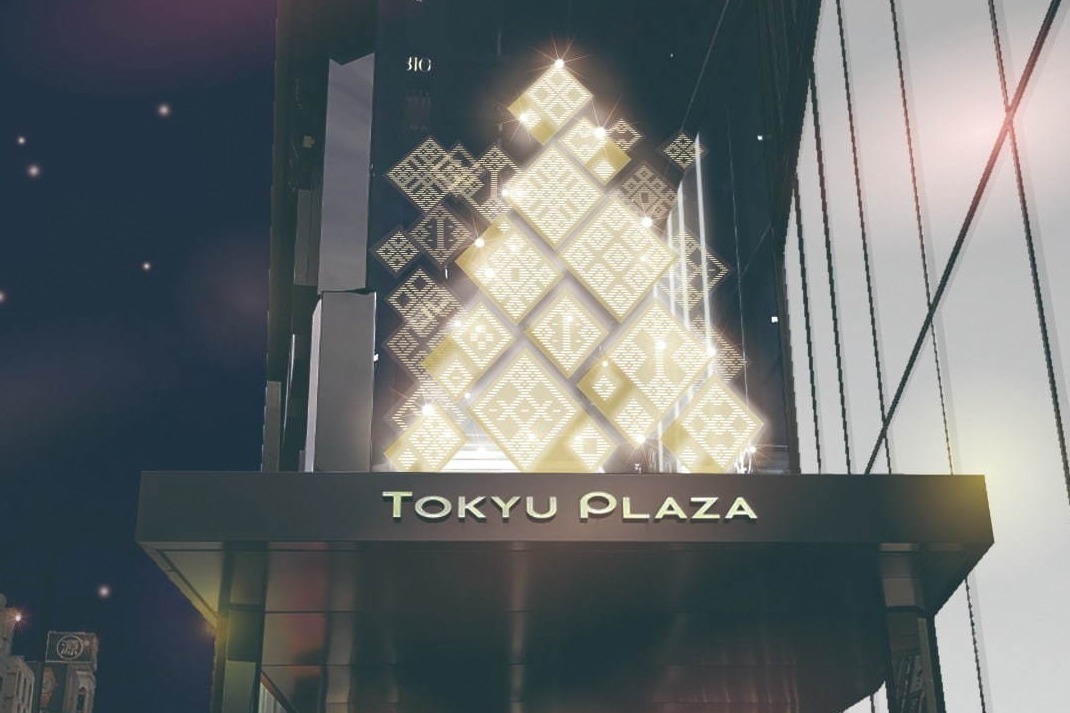 東急プラザ銀座のクリスマスイルミネーション こぎん刺し 着想のツリーがエントランスに出現 ファッションプレス
