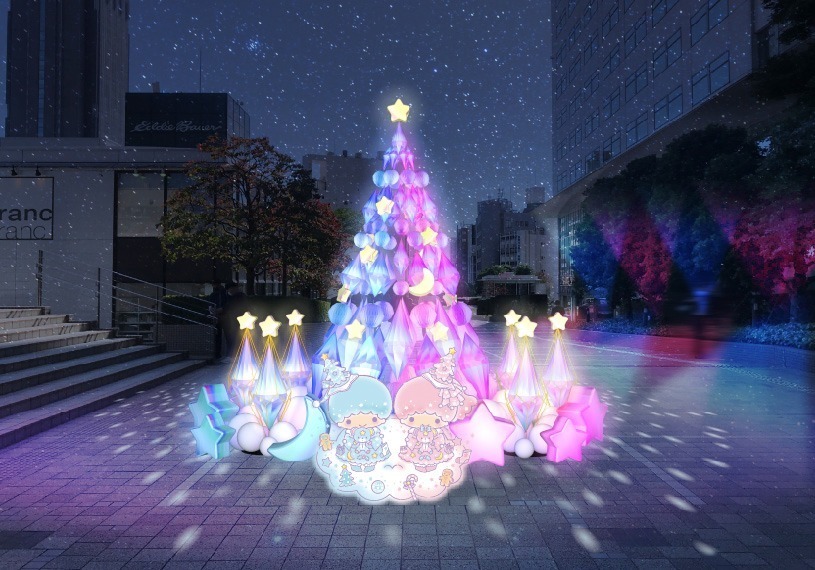 新宿サザンテラス×リトルツインスターズ、キキ＆ララカラーのライトアップ＆輝く巨大クリスマスツリー｜写真2