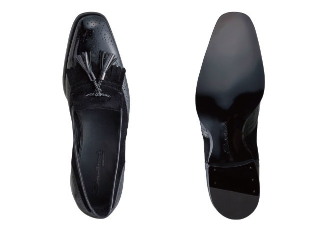 【約15万・新品】 ブラック　santoni サントーニ 高級ライン　革靴 Santoni（サントーニ）セミスクエア/ドレスシューズ/ブラック