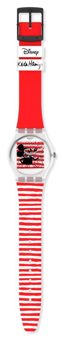 スウォッチ"キース・へリングが描くミッキーマウス"の腕時計、赤ズボン着想や白黒曲線ストラップ｜写真8