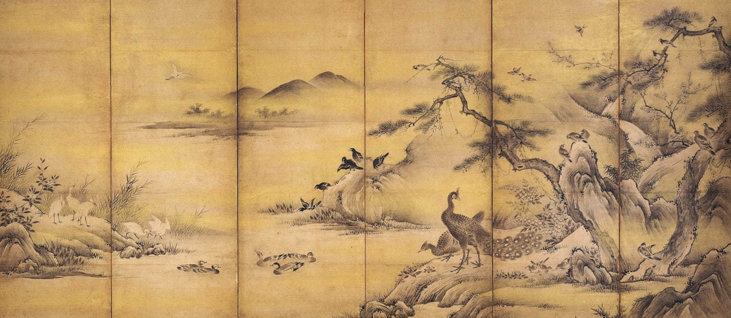 四季花鳥図屏風(右隻) 伝 狩野元信筆 日本・室町時代 16世紀 根津美術館蔵