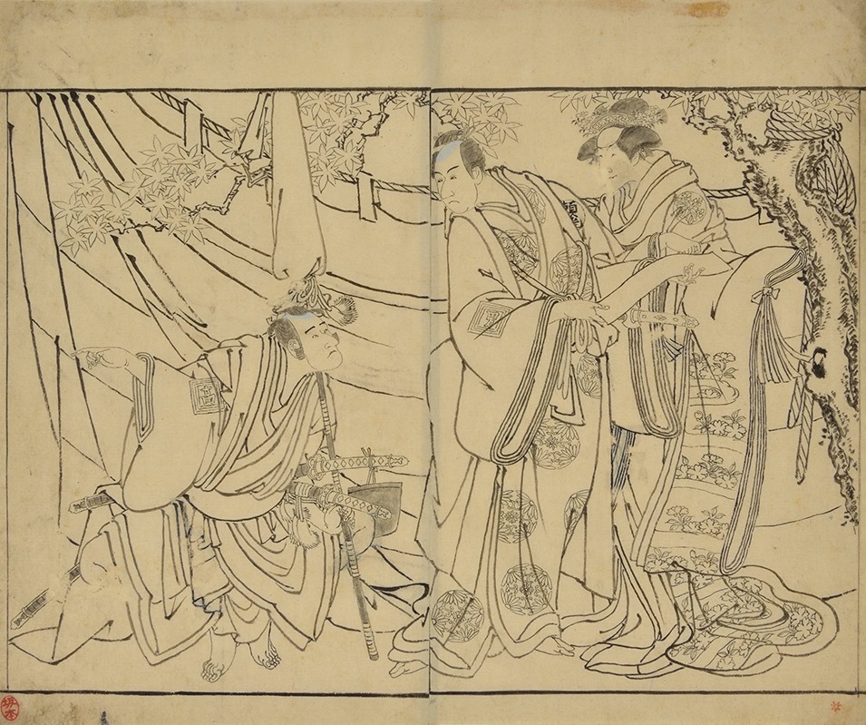 むかし絵 肉筆画 墨絵 春姿吉田の色町 額装/インテリア 絵画