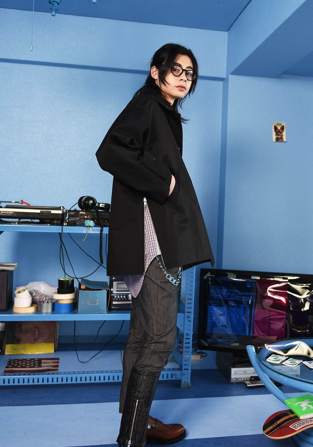 MILK BOYミルクボーイ 薄手ピーコート シャツジャケット　反射板　グリーン MILKBOY（ミルクボーイ）の「SAILOR COLLAR ジャケット