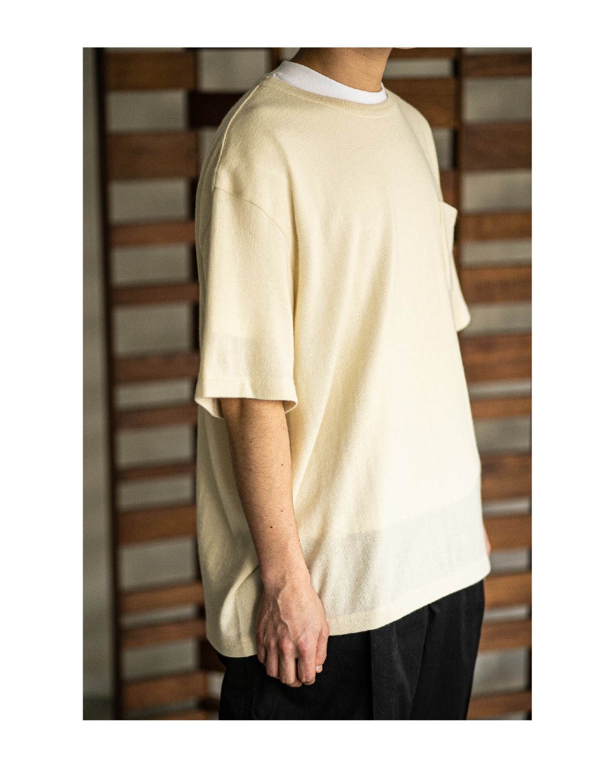 レショップ×ボーディ“ホワイトカシミヤ”を使用したポケットTシャツ、70年代ヘインズをベースに｜写真5