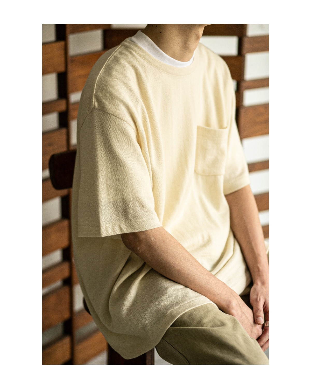 レショップ×ボーディ“ホワイトカシミヤ”を使用したポケットTシャツ、70年代ヘインズをベースに｜写真4
