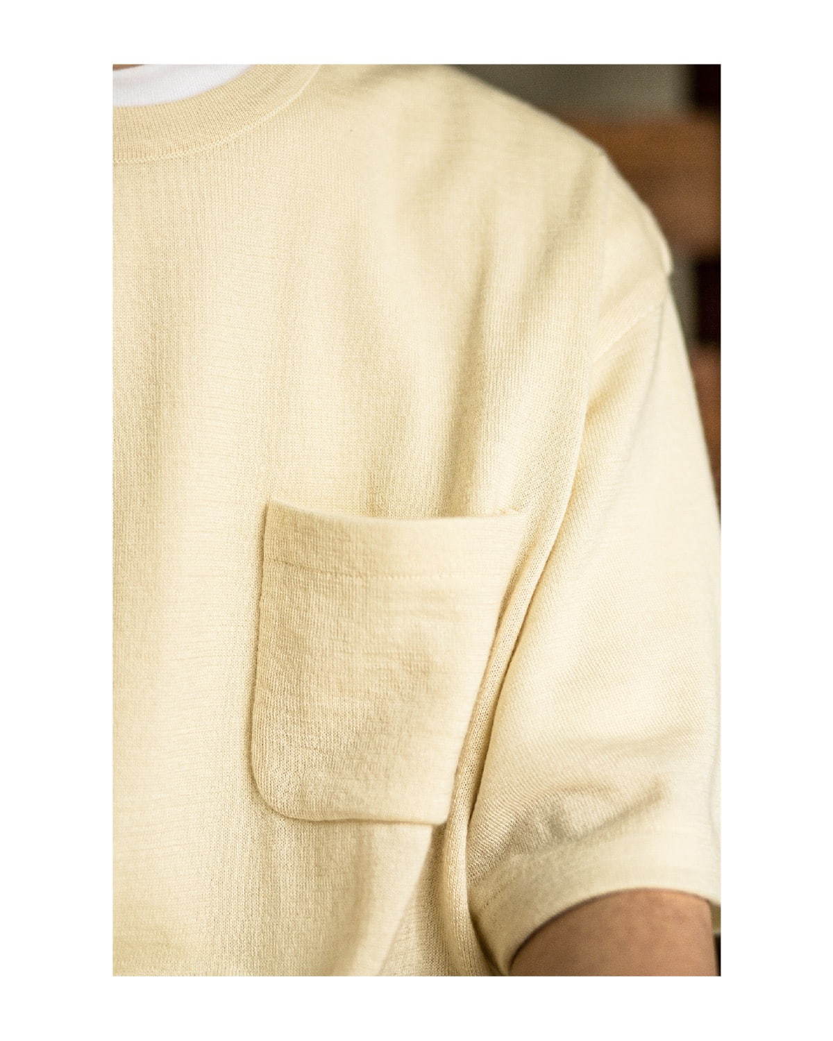 レショップ×ボーディ“ホワイトカシミヤ”を使用したポケットTシャツ、70年代ヘインズをベースに｜写真2